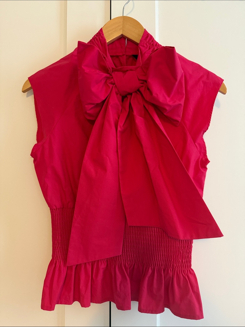 Zara NWT Poplin Bow Top | Fuchsia Pink | Smocked Waist | XS